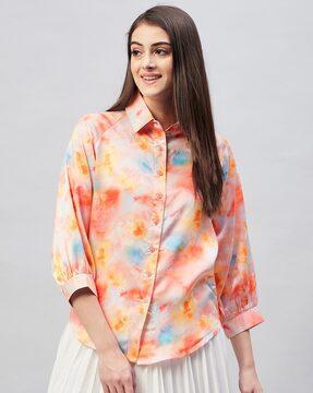 floral print spread-collar shirt