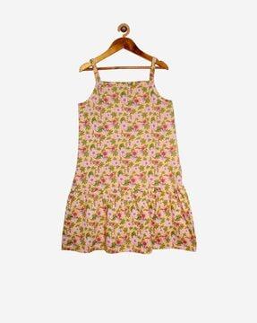 floral print square-neck a-line dress 