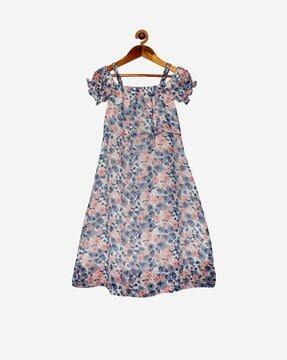 floral print square-neck a-line dress