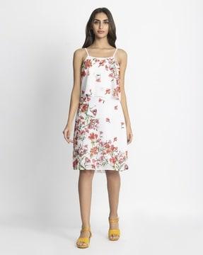 floral print square-neck a-line dress