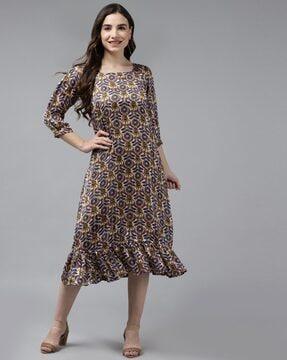 floral print square-neck a-line dress