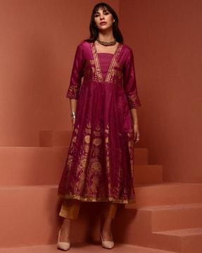 floral print square-neck a-line kurta