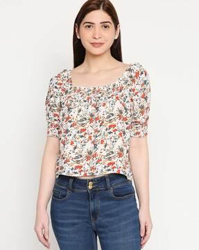 floral print square-neck crop top