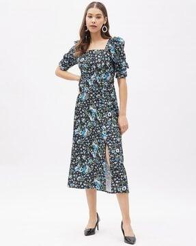 floral print square-neck dress