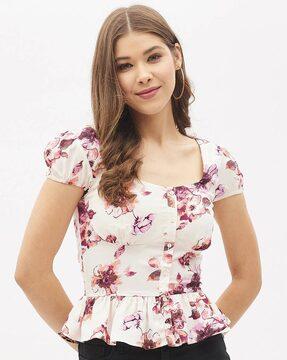 floral print square-neck top