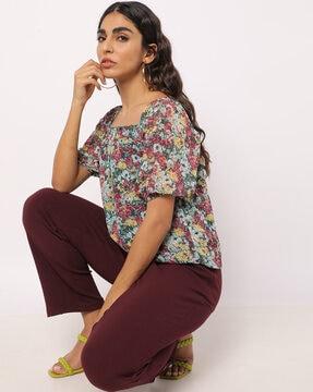 floral print square-neck top