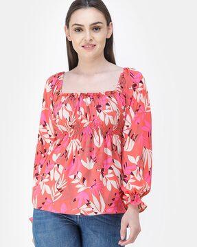 floral print square-neck top