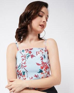 floral print square-neck top