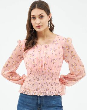 floral print square-neck top