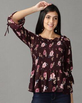 floral print square-neck top