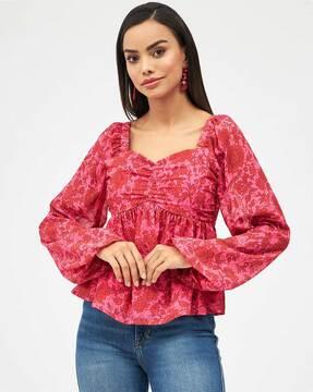 floral print square-neck top