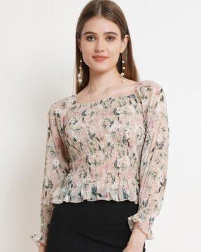 floral print square-neck top