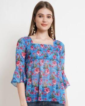 floral print square-neck top