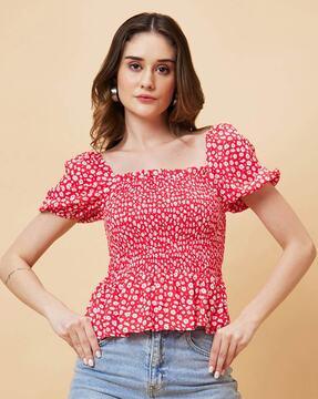 floral print square-neck top