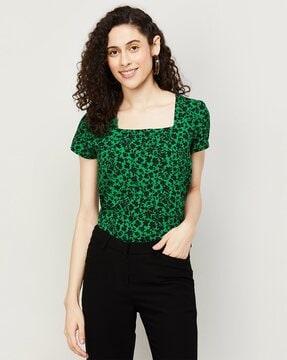 floral print square-neck top