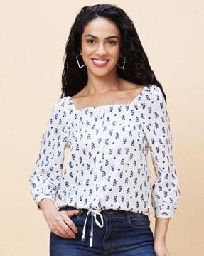 floral print square-neck top