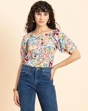 floral print square-neck top