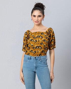 floral print square-neck top