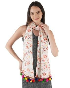 floral print stole with contrast border