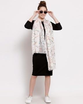 floral print stole with frayed hem