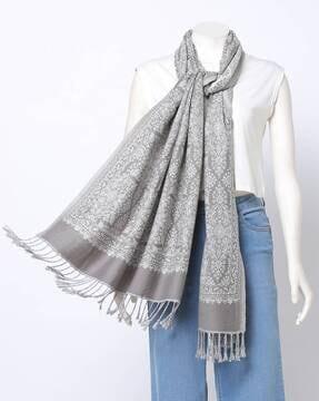 floral print stole with fringes