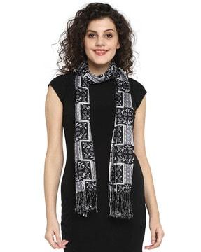 floral print stole with fringes