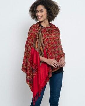 floral print stole with tasseled border