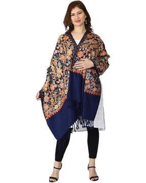 floral print stole with tassels