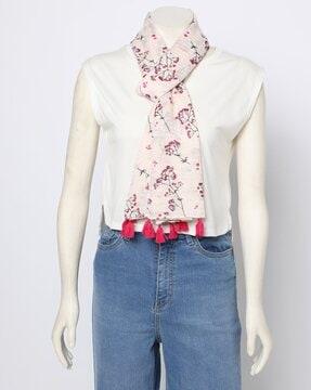 floral print stole with tassels