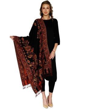 floral print stole with tassels