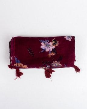 floral print stole with tassels