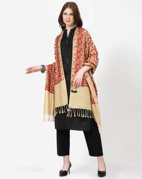 floral print stole with tassels