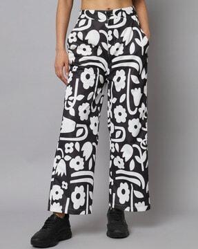 floral print straight fit flat-front trousers
