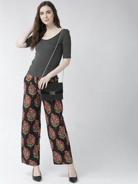 floral print straight fit palazzos with side pockets