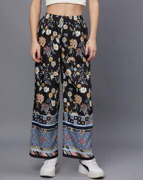 floral print straight fit pants with elasticated waistband