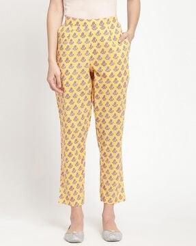 floral print straight fit pants with insert pockets