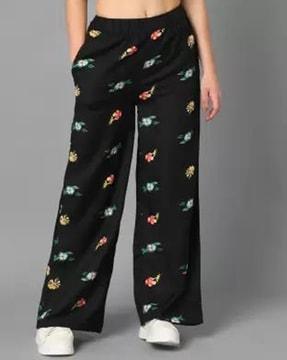 floral print straight fit pants with insert pockets