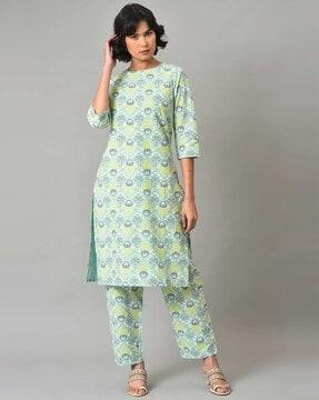 floral print straight kurta & bottom set