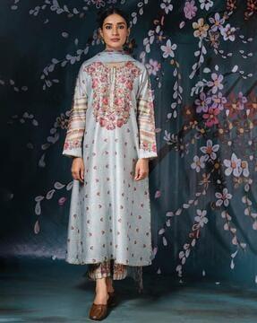 floral print straight kurta & palazzo set with dupatta