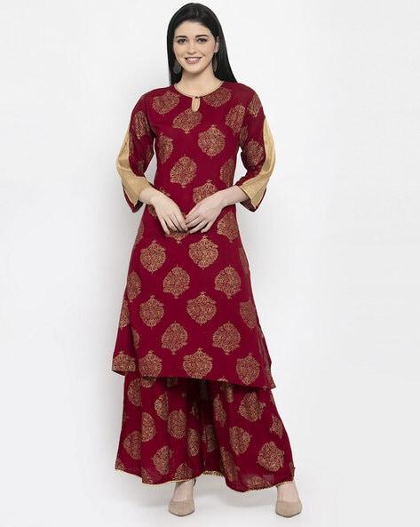 floral print straight kurta & palazzo set