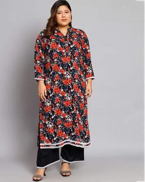 floral print straight kurta & palazzos set