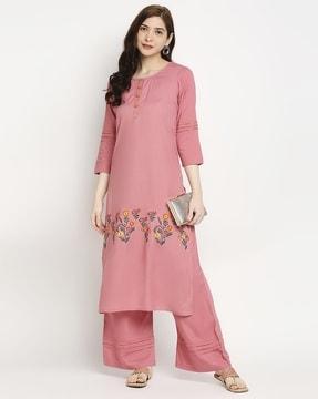 floral print straight kurta & pants set