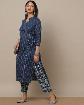 floral print straight kurta & pants set