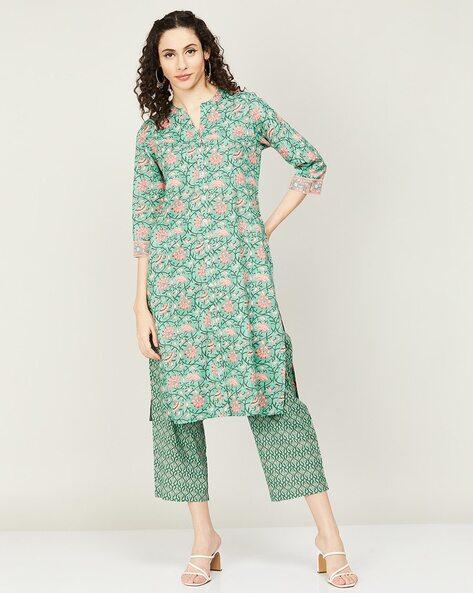 floral print straight kurta & pants set