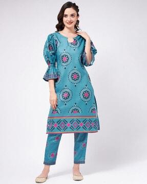 floral print straight kurta & pants set