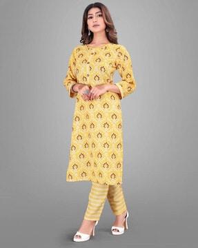 floral print straight kurta & pants set