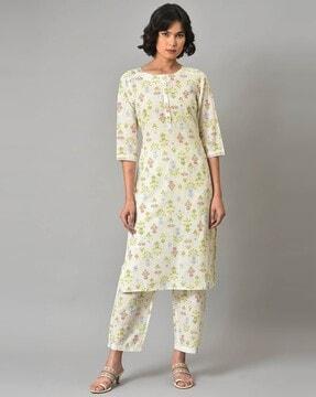 floral print straight kurta & pants set