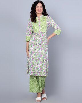 floral print straight kurta & pants set