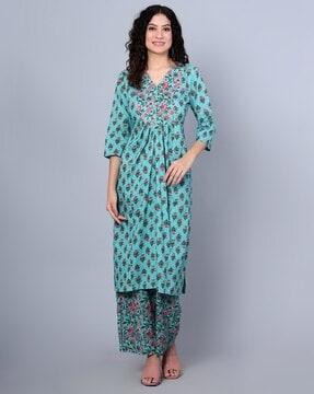 floral print straight kurta & pants set