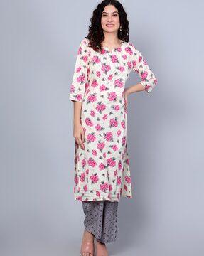 floral print straight kurta & pants set